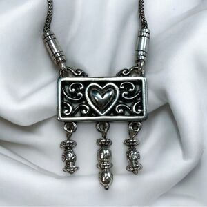 Brighton Silver Plated Filigree Heart Pendant Necklace with Dangle Silver Beads